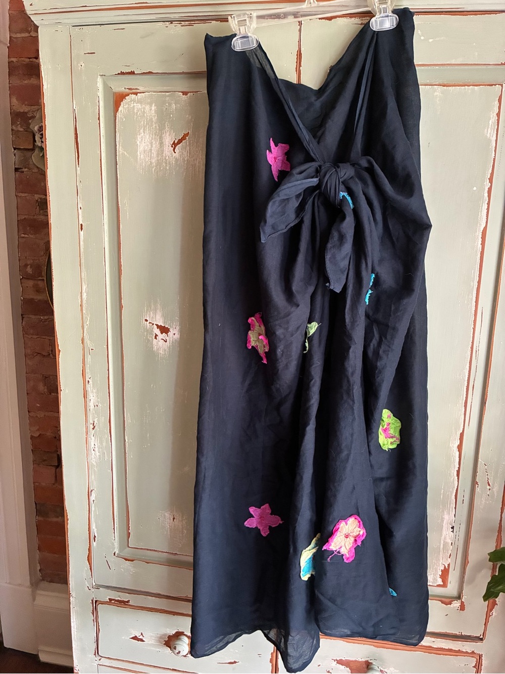 Black Swim Coverup With Floral Appliqués L
